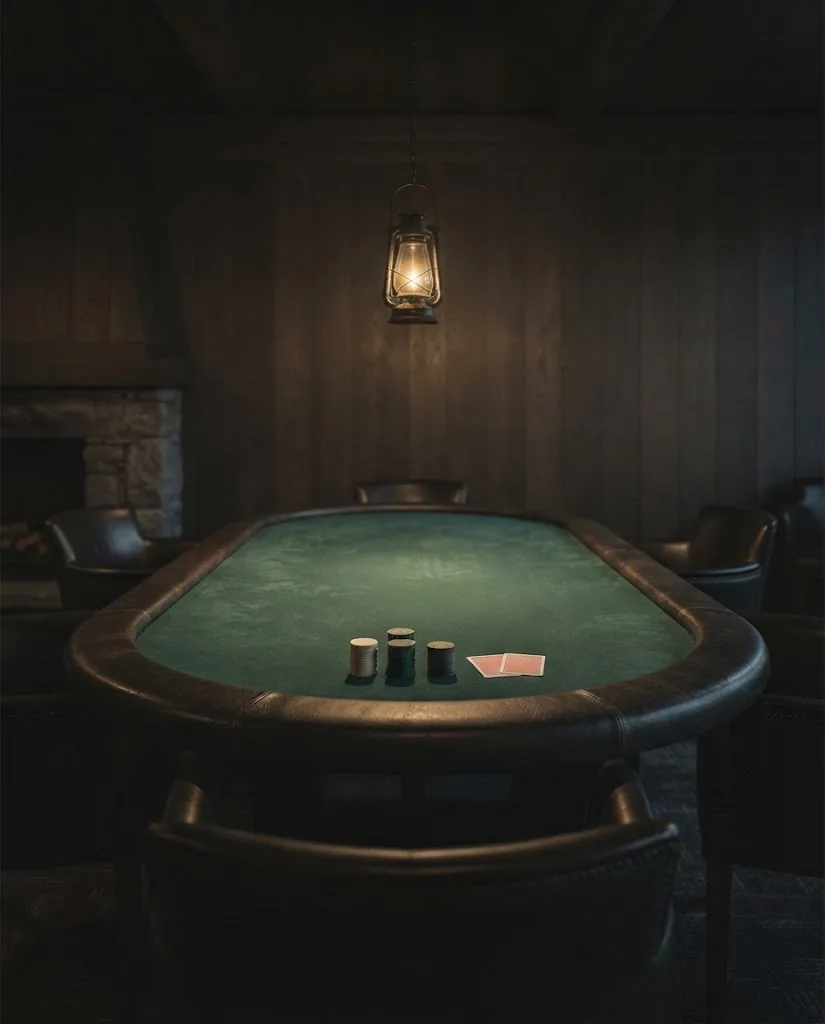 Artist's impression of a poker table with plain chips and no people